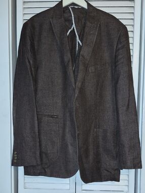 Men's Brown Soft Shoulder Blazer - Tailored Casual Elegance Silk Linen Blend